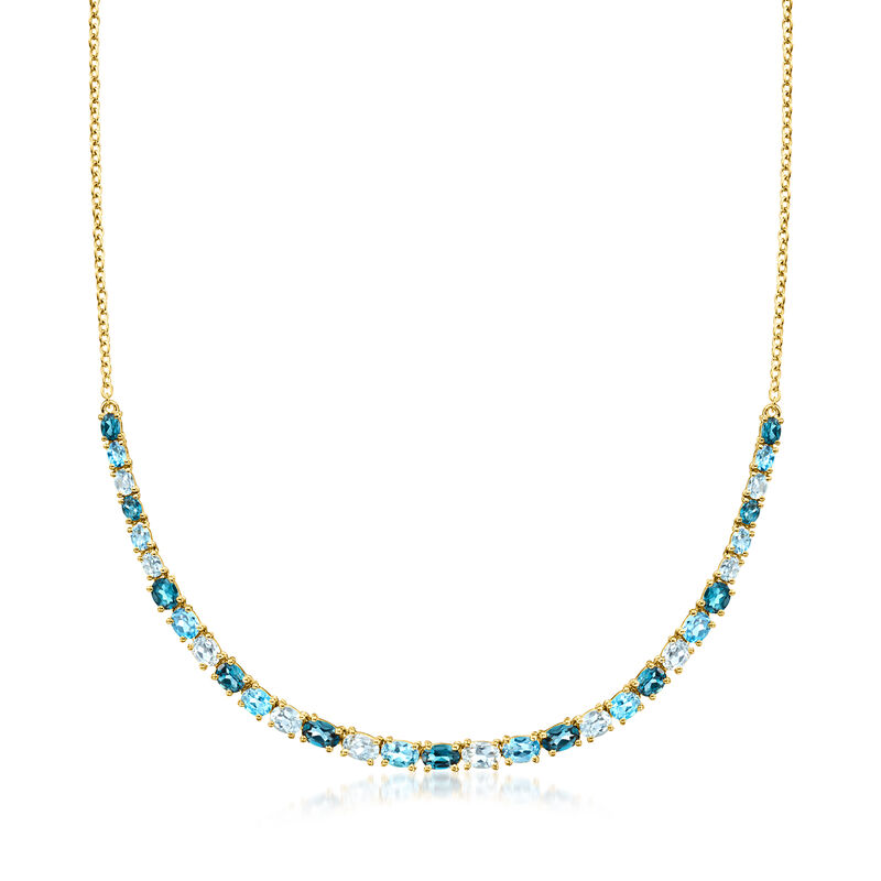 12.20 ct. t.w. Tonal Blue Topaz Graduated Necklace in 18kt Gold Over Sterling. 18&quot; image number 1