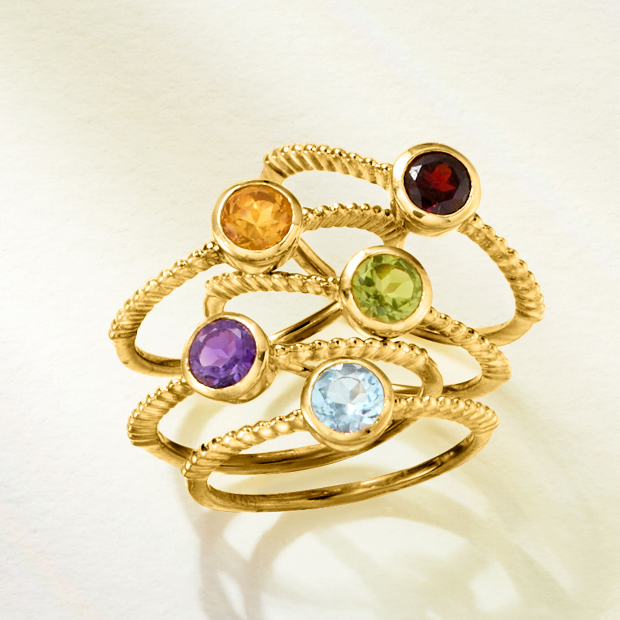 1.60 ct. t.w. Multi-Gemstone Jewelry Set: Five Rings in 18kt Gold