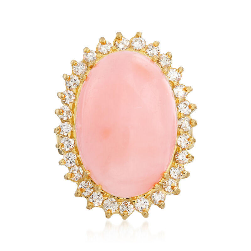 C. 1960 Vintage Pink Coral and .90 ct. t.w. Diamond Ring in 18kt Yellow Gold image number 0