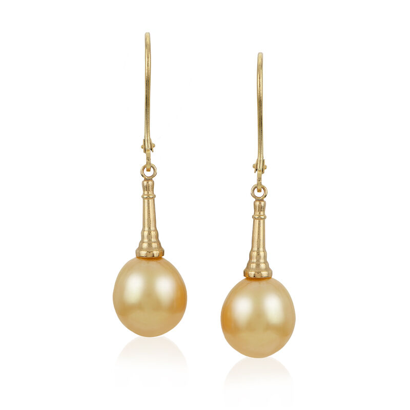 9-10mm Golden Cultured South Sea Pearl Drop Earrings in 14kt Yellow Gold image number 0