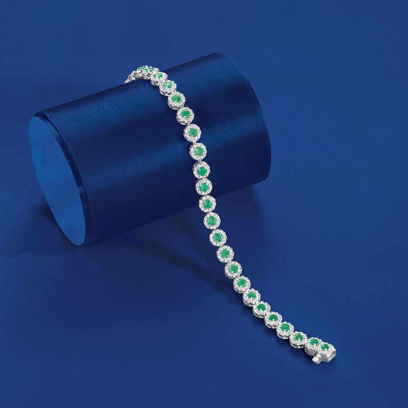 3.70 ct. t.w. Emerald and 2.69 ct. t.w. Diamond Tennis Bracelet in 14kt White Gold image number 3