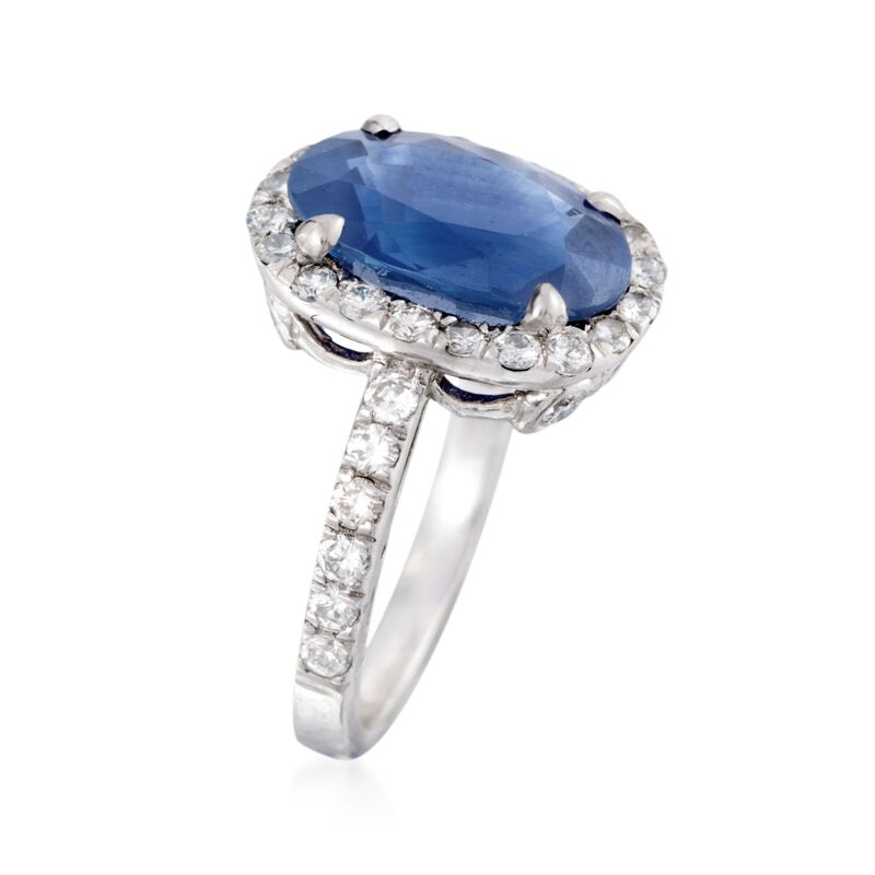 C. 1980 Vintage 3.30 Carat Sapphire and .75 ct. t.w. Diamond Ring in Platinum image number 2