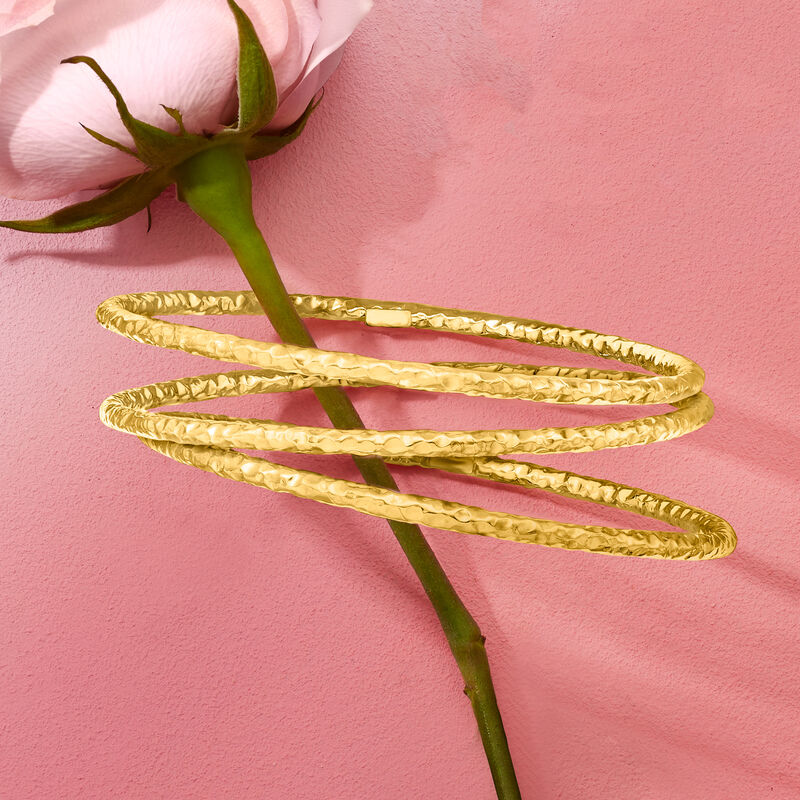 Italian 22kt Gold Over Sterling Jewelry Set: Three Hammered Bangle Bracelets. 8.5&quot; image number 3