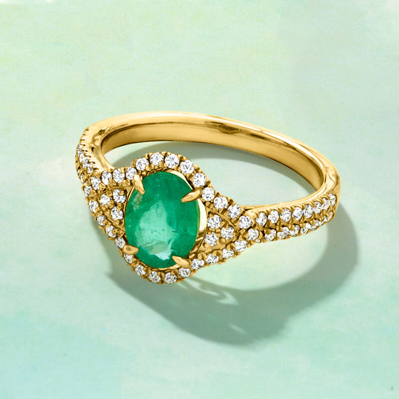 1.30 Carat Emerald and .40 ct. t.w. Diamond Ring in 14kt Yellow Gold image number 4