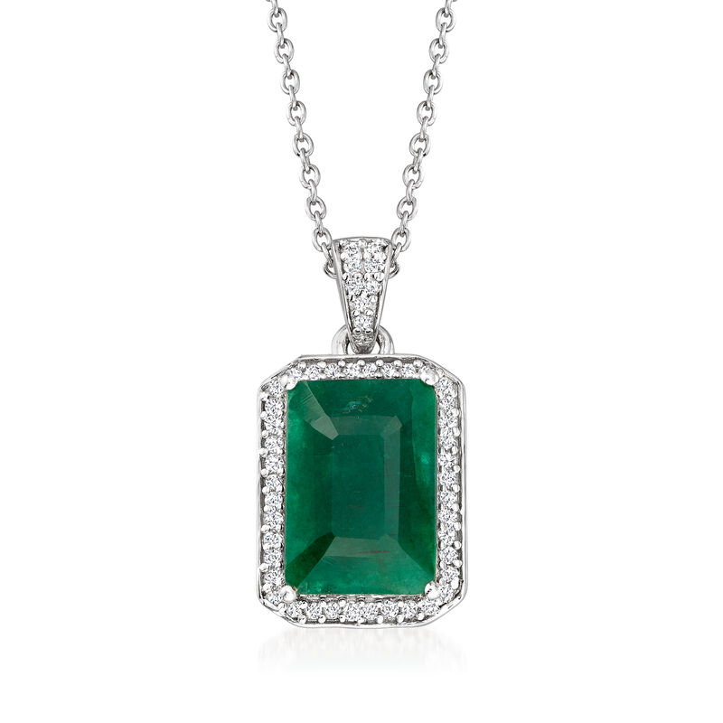 4.40 Carat Emerald and .24 ct. t.w. Diamond Pendant Necklace in Sterling Silver image number 0