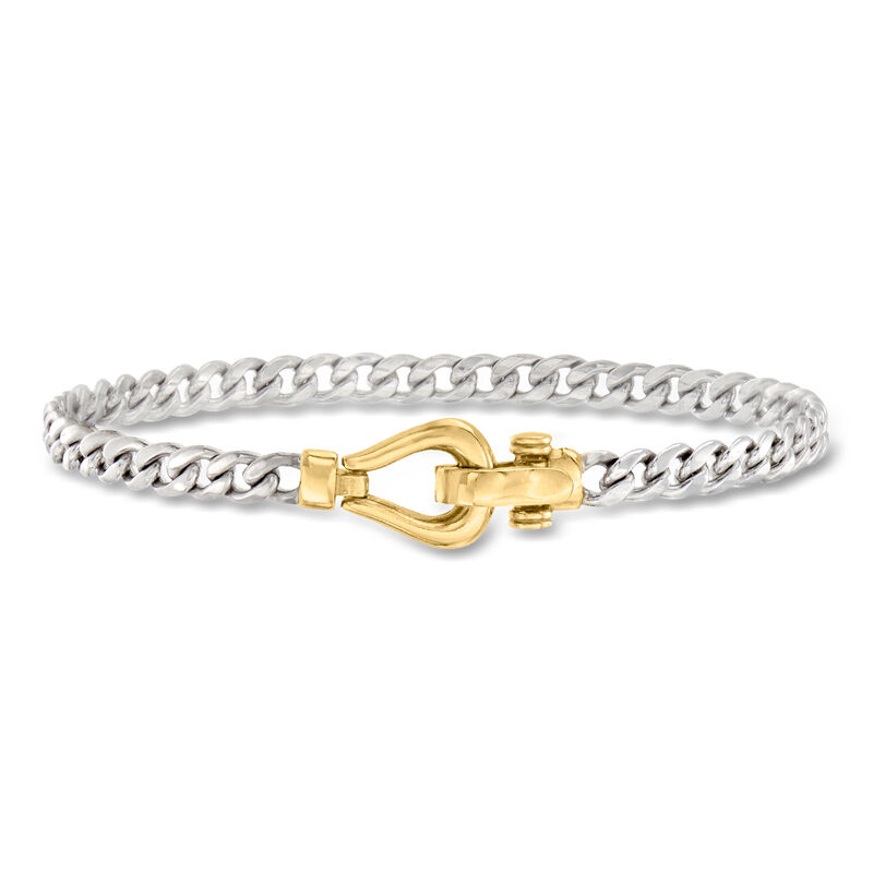 Sterling Silver Curb-Link Bracelet with 18kt Gold Over Sterling image number 0