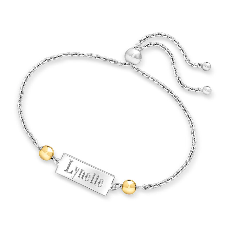 Italian Sterling Silver Personalized ID Bolo Bracelet with 18kt Gold Over Sterling image number 2