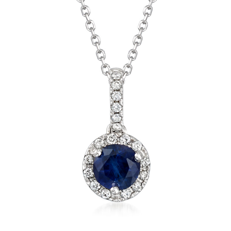 C. 1990 Vintage .50 Carat Sapphire Pendant Necklace with Diamond Accents in 14kt White Gold. 16&quot; image number 0