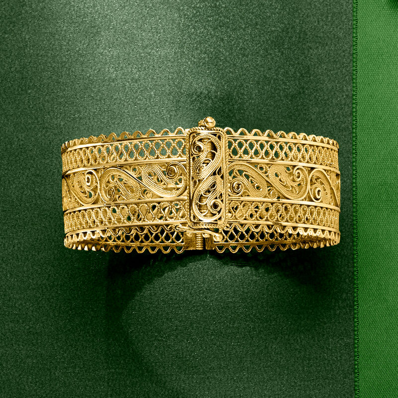 18kt Gold Over Sterling Wide Filigree Bangle Bracelet image number 5