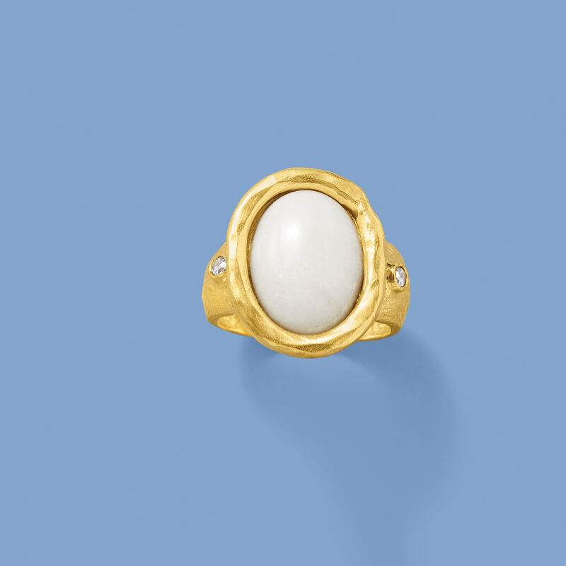 White Agate and .15 ct. t.w. White Topaz Ring in 18kt Gold Over Sterling image number 3