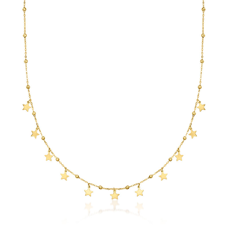 Italian 18kt Yellow Gold Bead and Star Station Necklace. 18" image number 1