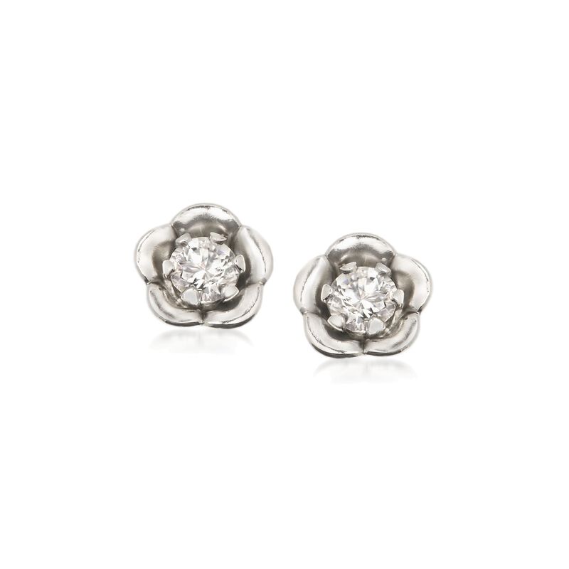 Child's .10 ct. t.w. CZ Post Earrings in 14kt White Gold image number 0