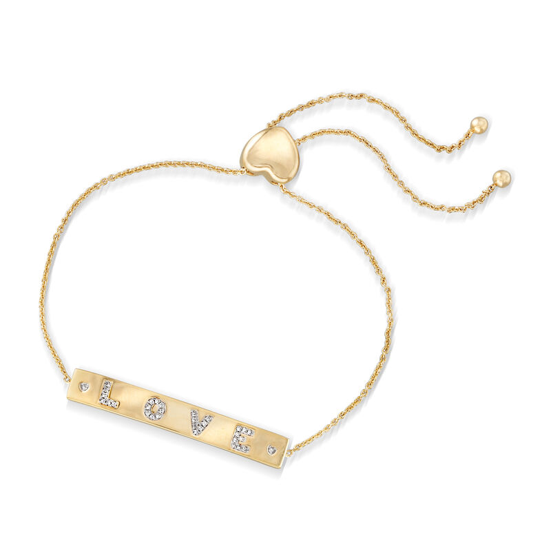 .10 ct. t.w. Diamond &quot;Love&quot; Bolo Bracelet in 18kt Gold Over Sterling image number 2