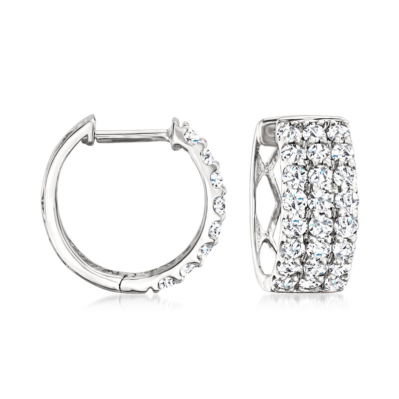 1.00 ct. t.w. Diamond Three-Row Huggie Hoop Earrings in 14kt White Gold. 3/8&quot; image number 0