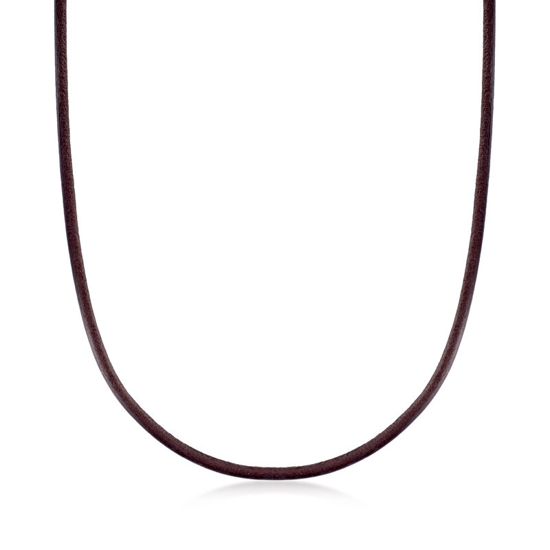 Italian Brown Leather Cord Necklace with 18kt Gold Over Sterling. 18" image number 1