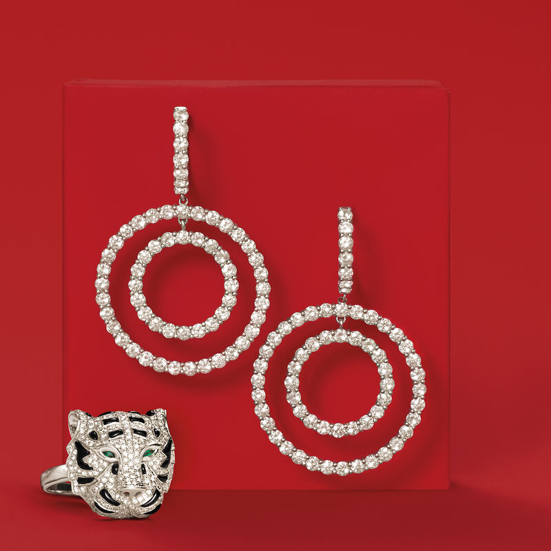 7.10 ct. t.w. Diamond Double Circle Drop Earrings in 18kt White Gold image number 3