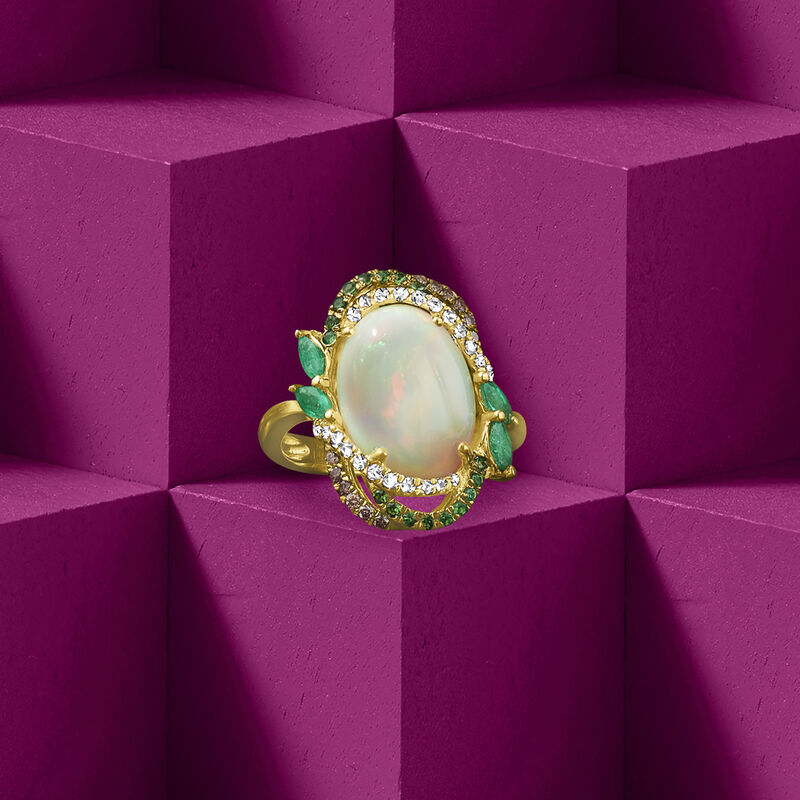 Ethiopian Opal and .40 ct. t.w. Multi-Stone Ring With.27 ct. t.w. Multicolored Diamonds in 14kt Yellow Gold image number 4