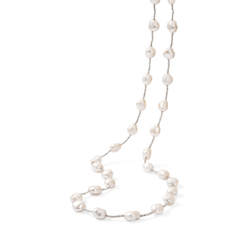 10.5-11.5mm Cultured Baroque Pearl Station Necklace in Sterling Silver image number 2