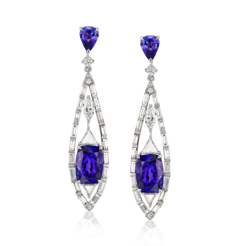 Tanzanite and 3.36 ct. t.w. Diamond Drop Earrings in 18kt White Gold image number 0
