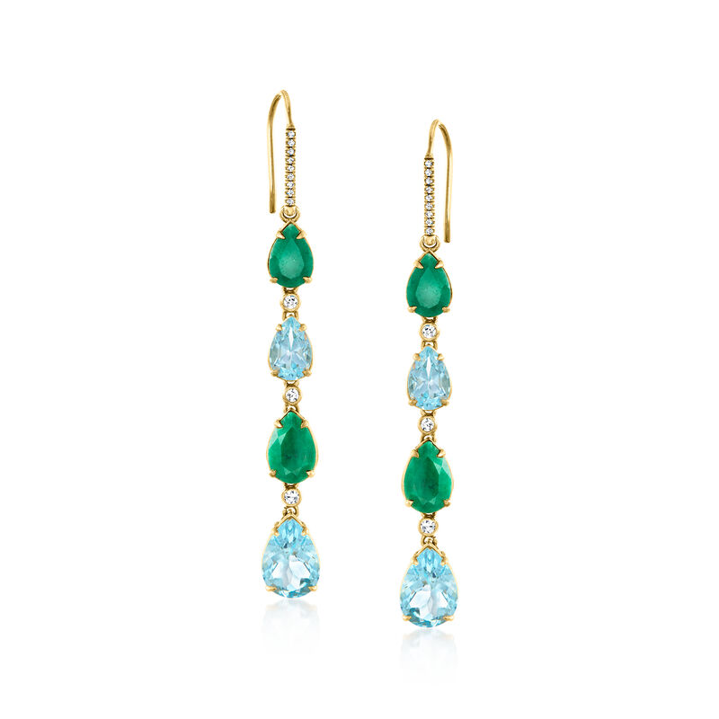 10.00 ct. t.w. Sky Blue Topaz and 6.25 ct. t.w. Emerald Drop Earrings with .40 ct. t.w. White Topaz in 18kt Gold Over Sterling image number 0
