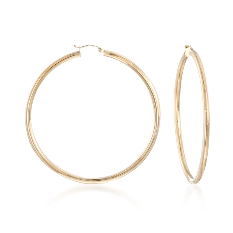 3mm 14kt Yellow Gold Extra Large Hoop Earrings. 2 3/8&quot; image number 0