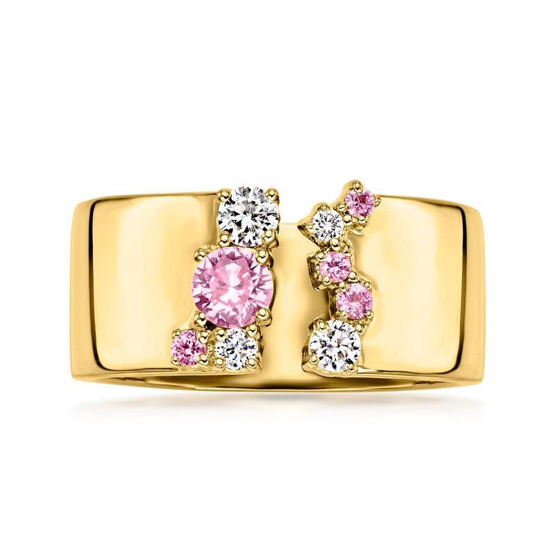 .40 ct. t.w. Lab-Grown Pink Sapphire and .20 ct. t.w. Lab-Grown Diamond Open-Space Ring in 18kt Gold Over Sterling image number 0