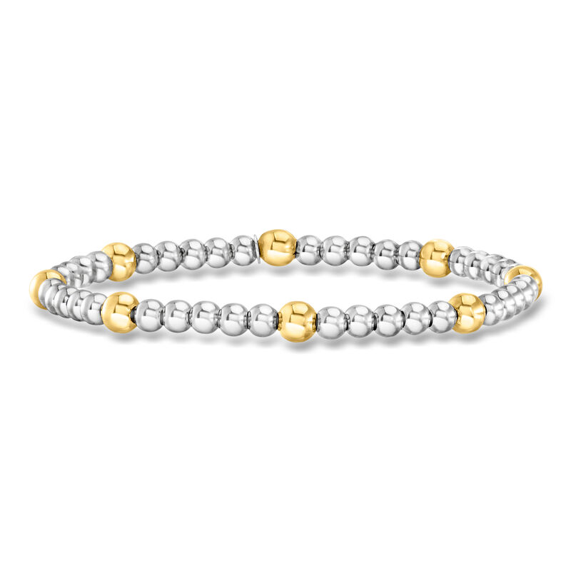 Italian 4-5mm Sterling Silver and 18kt Gold Over Sterling Bead Stretch Bracelet image number 0