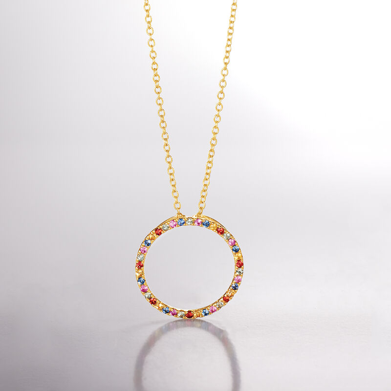 .50 ct. t.w. Multicolored Sapphire Open Circle Pendant Necklace in 14kt Yellow Gold. 18&quot; image number 2