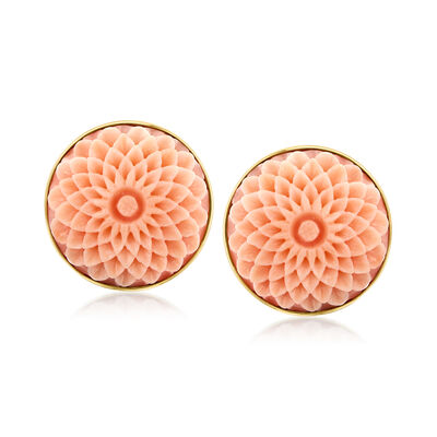 C. 1980 Vintage Coral Flower Earrings in 14kt Yellow Gold