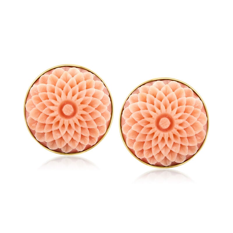 C. 1980 Vintage Coral Flower Earrings in 14kt Yellow Gold image number 0