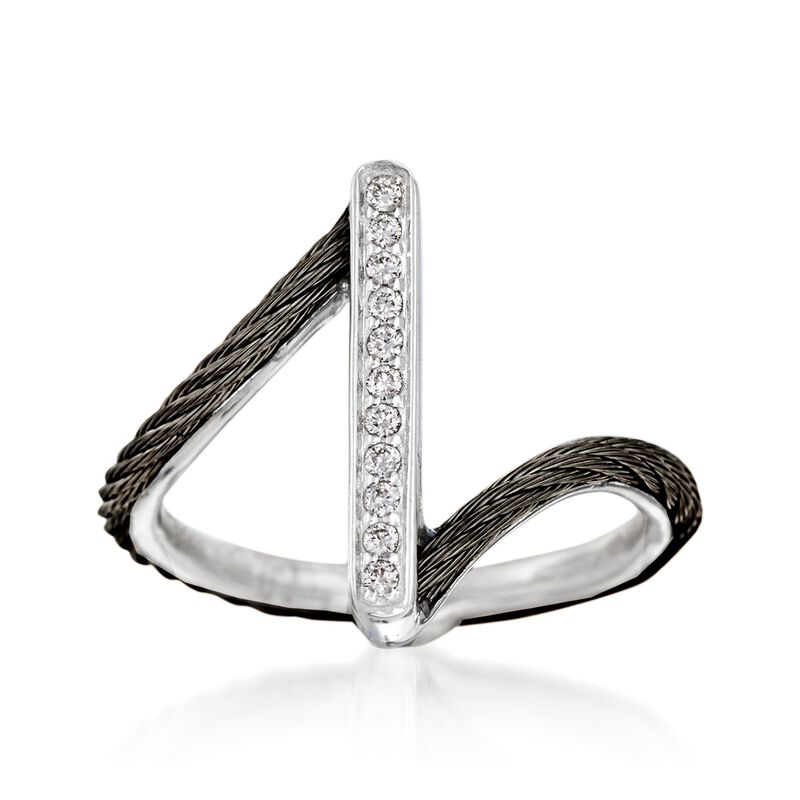 ALOR &quot;Noir&quot; Black Cable Bar Ring With Diamond Accents and 18kt White Gold image number 0