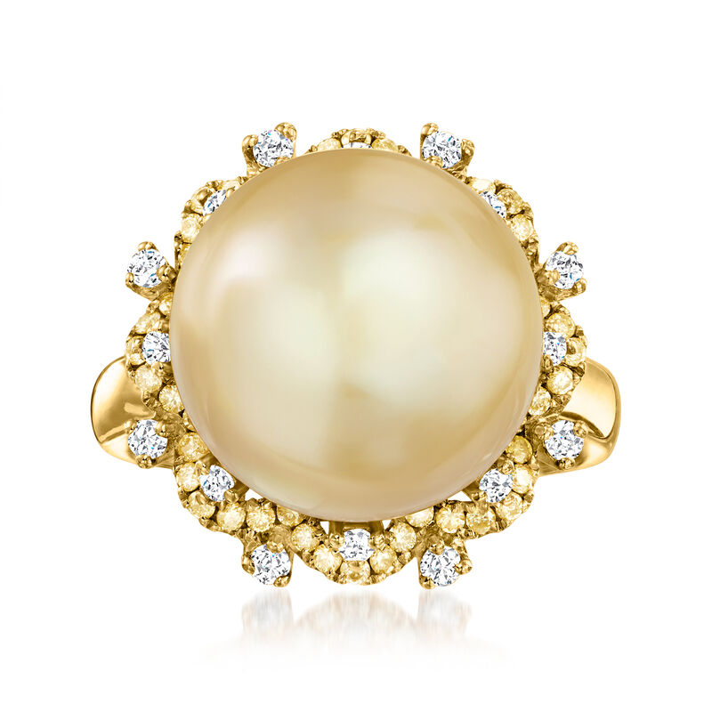 12-15mm Golden Cultured South Sea Pearl Ring with .49 ct. t.w. Multicolored Diamonds in 14kt Yellow Gold image number 0