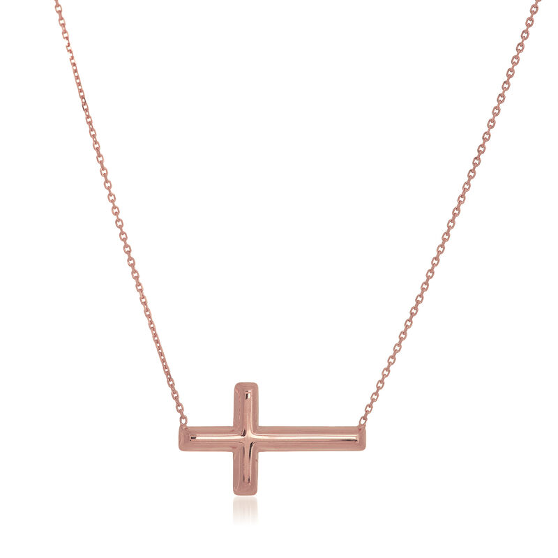 14kt Rose Gold East-West Sideways Cross Necklace image number 0