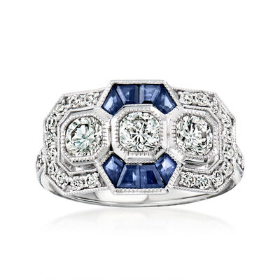 C. 2010 Vintage 1.19 ct. t.w. Diamond and .61 ct. t.w. Sapphire Ring in Platinum