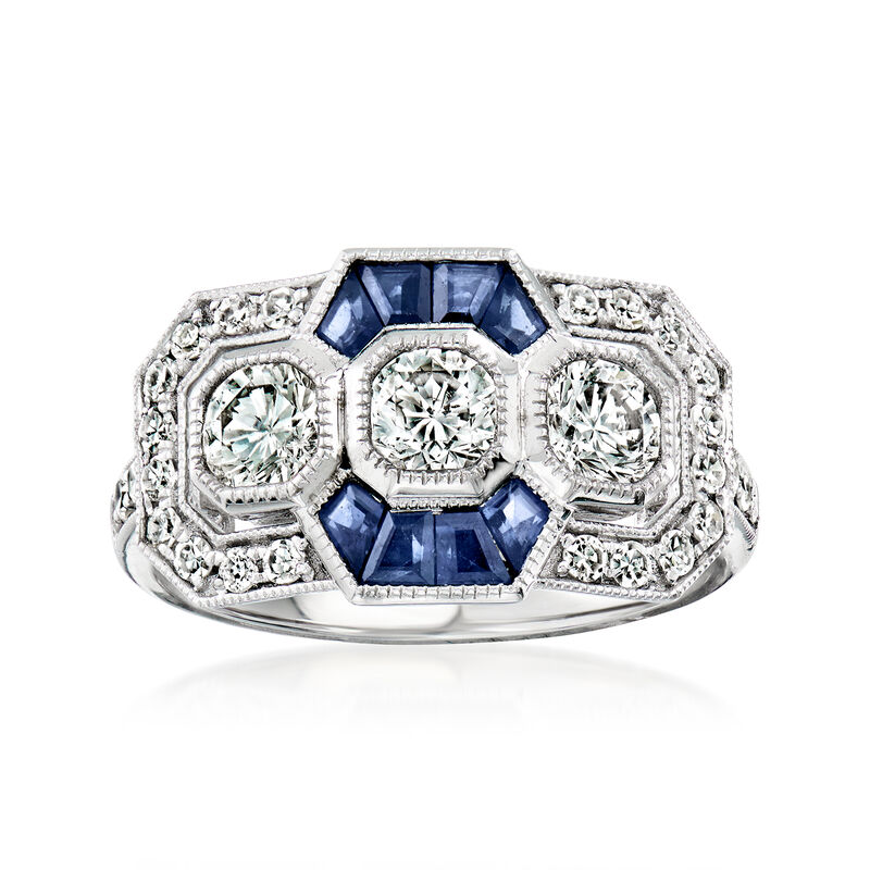 C. 2010 Vintage 1.19 ct. t.w. Diamond and .61 ct. t.w. Sapphire Ring in Platinum. Size 6.25 image number 0