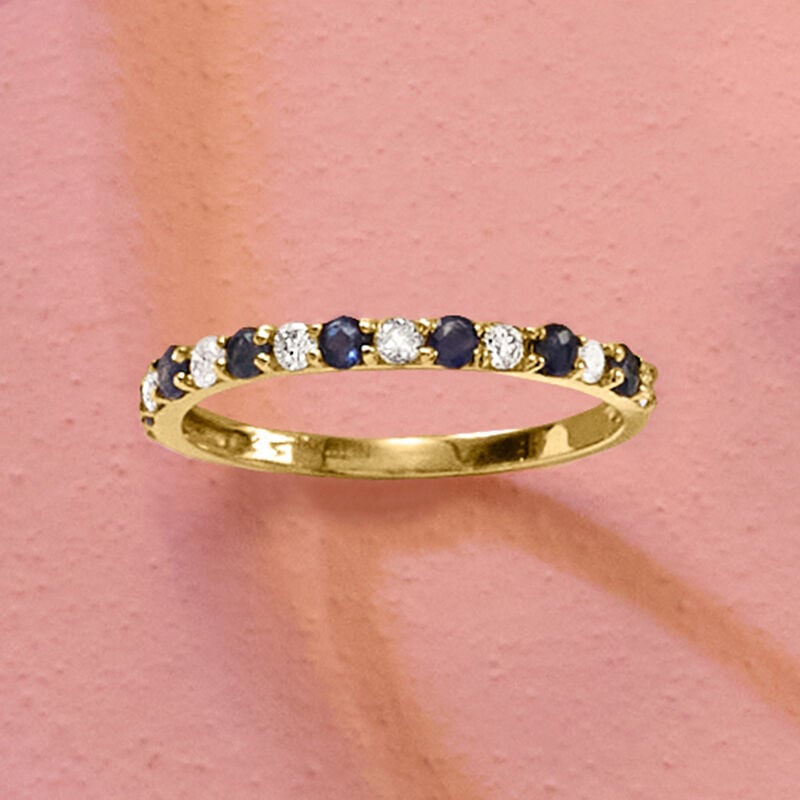 .30 ct. t.w. Sapphire and .24 ct. t.w. Diamond Ring in 14kt Yellow Gold image number 4