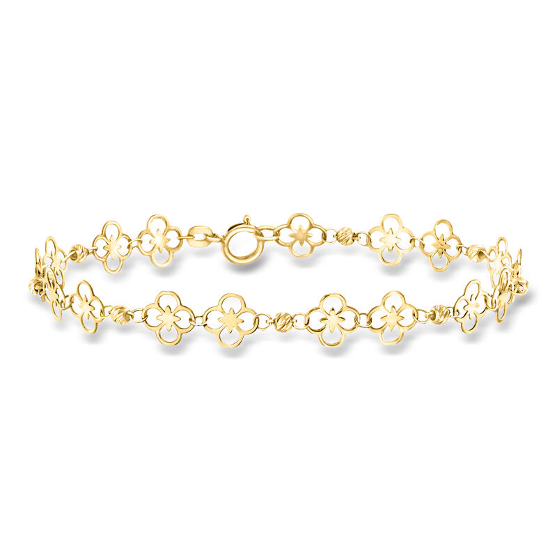 Italian 10kt Yellow Gold Floral Ricami Bead Station Bracelet image number 0