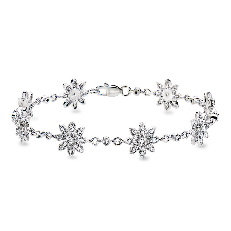 C. 1990 Vintage 1.15 ct. t.w. Diamond Flower Bracelet in 14kt White Gold. 6.5" image number 0