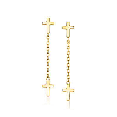 Italian 10kt Yellow Gold Cable-Chain Cross Drop Earrings