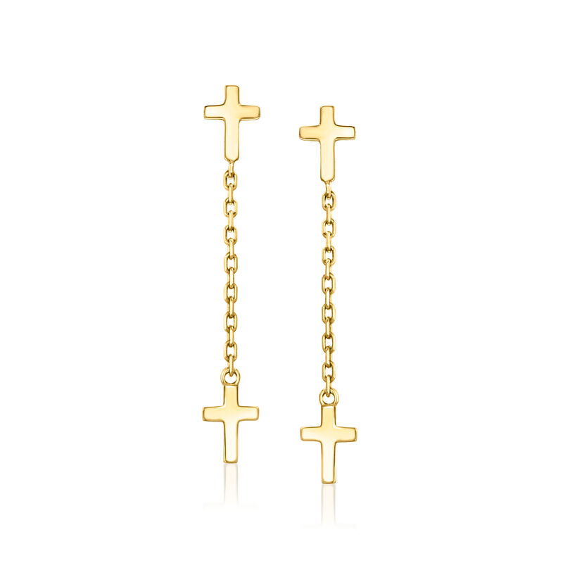 Italian 10kt Yellow Gold Cable-Chain Cross Drop Earrings image number 0