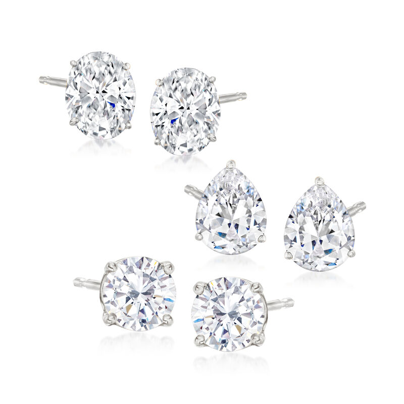 15.20 ct. t.w. CZ Jewelry Set: Three Pairs of Stud Earrings in Sterling Silver image number 0