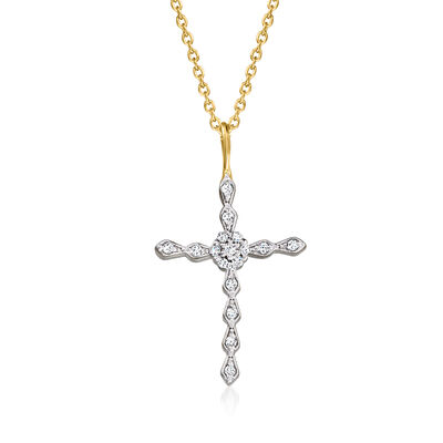 Diamond Cross Pendant Necklace in 18kt Gold Over Sterling