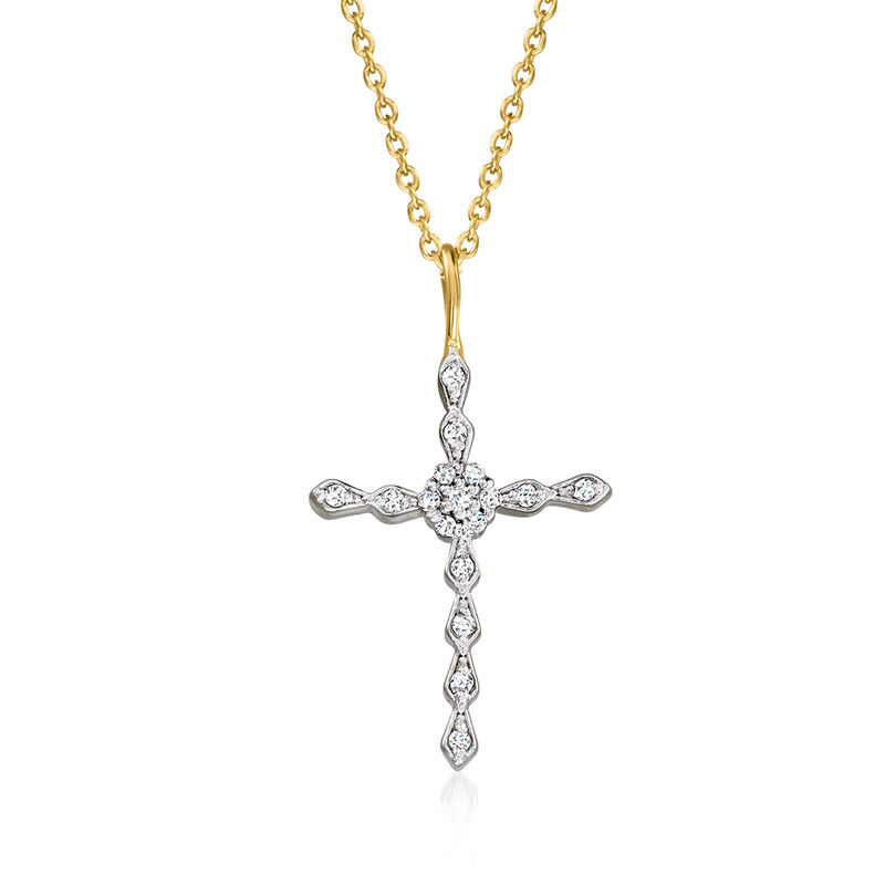 Diamond Cross Pendant Necklace in 18kt Gold Over Sterling. 18" image number 1