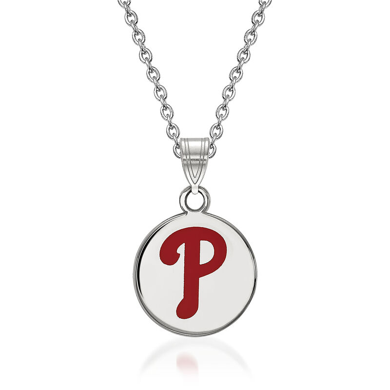 Sterling Silver MLB Philadelphia Phillies Enamel Disc Pendant Necklace. 18&quot; image number 0