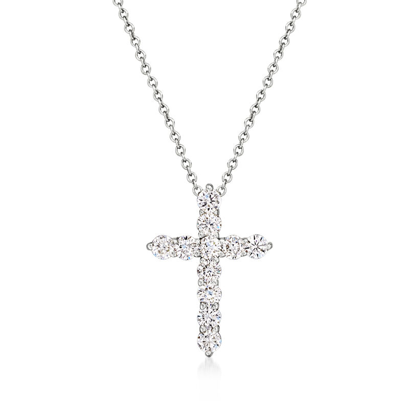 .50 ct. t.w. Lab-Grown Diamond Cross Pendant Necklace in 14kt White Gold. 18" image number 0