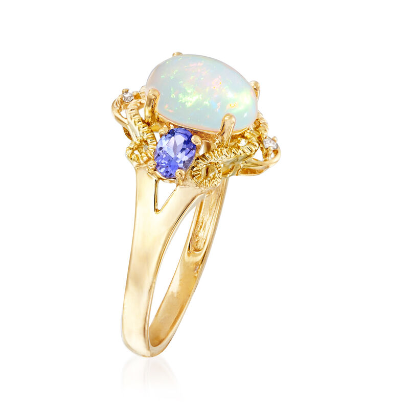 Opal and .30 ct. t.w. Tanzanite Ring with Diamond Accents in 14kt Yellow Gold image number 2