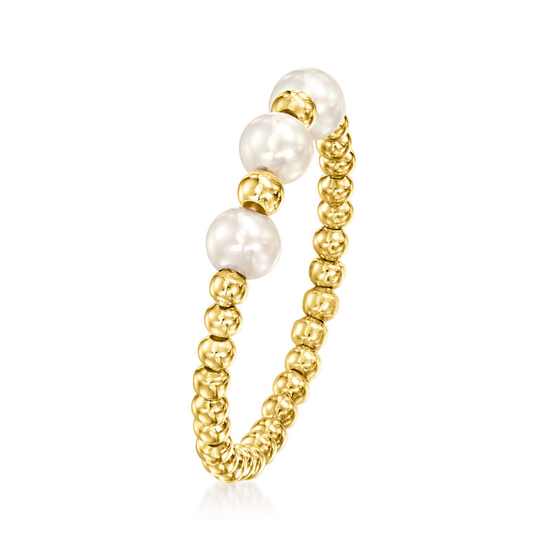 3-4mm Cultured Pearl Bead Ring in 14kt Yellow Gold image number 2