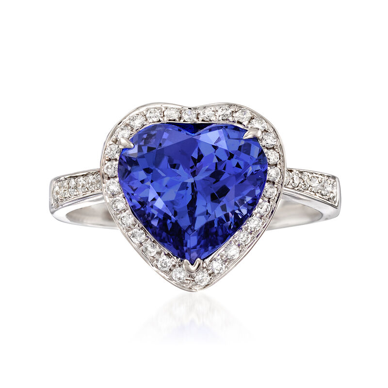 3.50 Carat Tanzanite and .23 ct. t.w. Diamond Heart Ring in 14kt White Gold image number 0