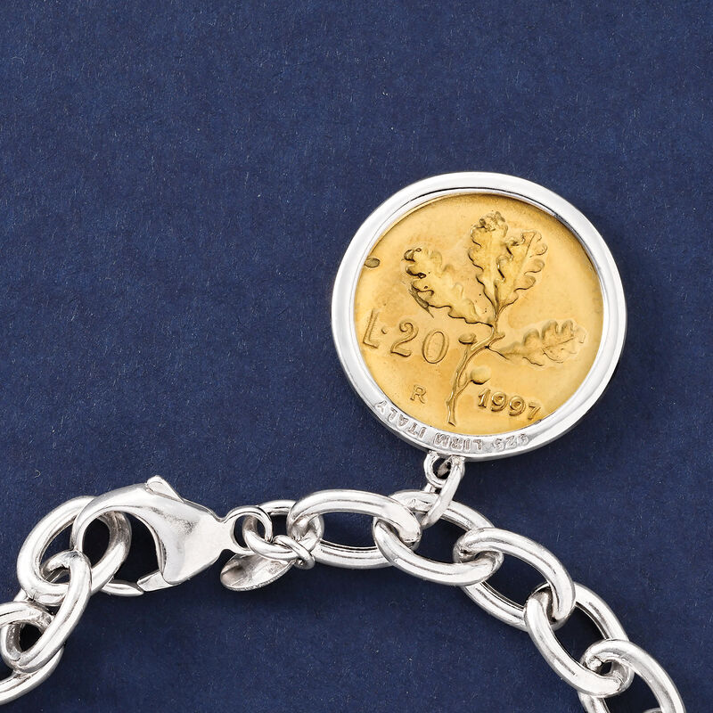 Italian Two-Tone Sterling Silver Replica Lira Coin Byzantine Necklace image number 5