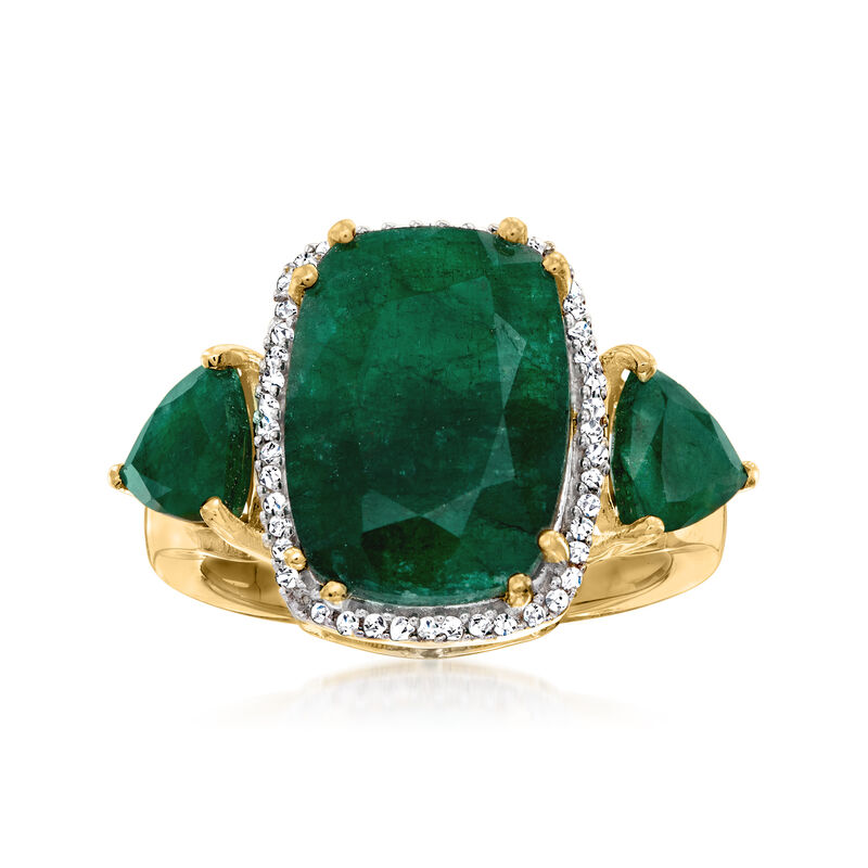 7.00 ct. t.w. Emerald and .13 ct. t.w. Diamond Ring in 18kt Gold Over Sterling image number 0